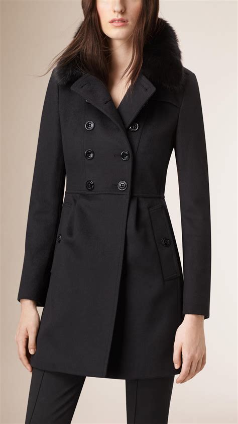 burberry virgin wool cashmere coat with fox fur collar|Burberry cashmere cape coat.